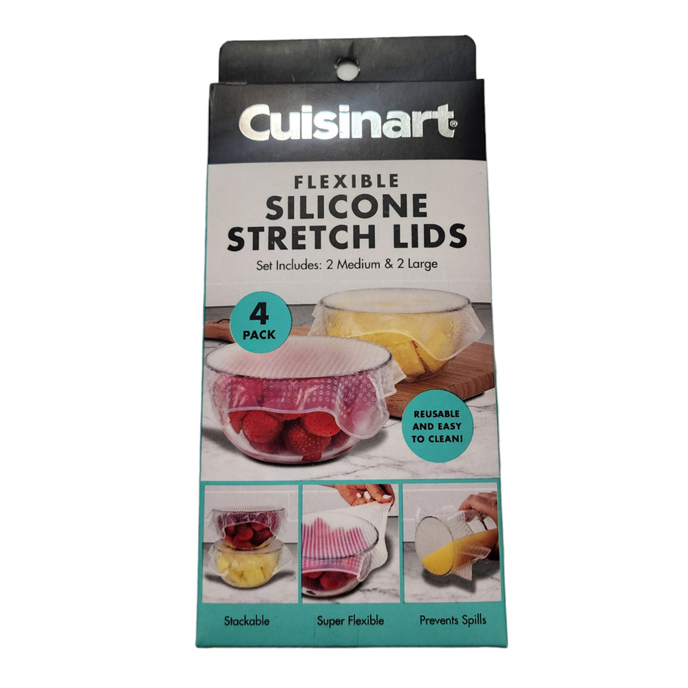Cuisinart Flexible Silicone Stretch Lids Set: 2 Medium 2 Large Spill Proof