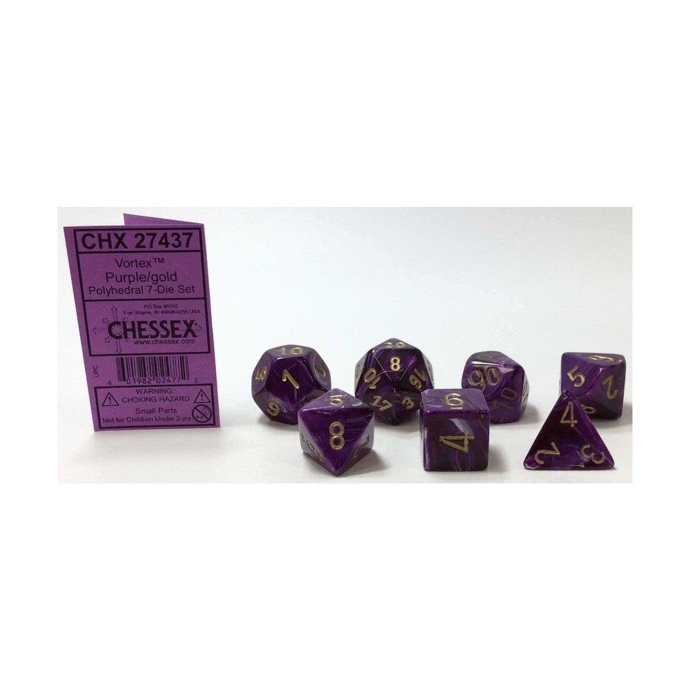 Chessex Vortex Dice Poly Set Purple w/Gold (7) New