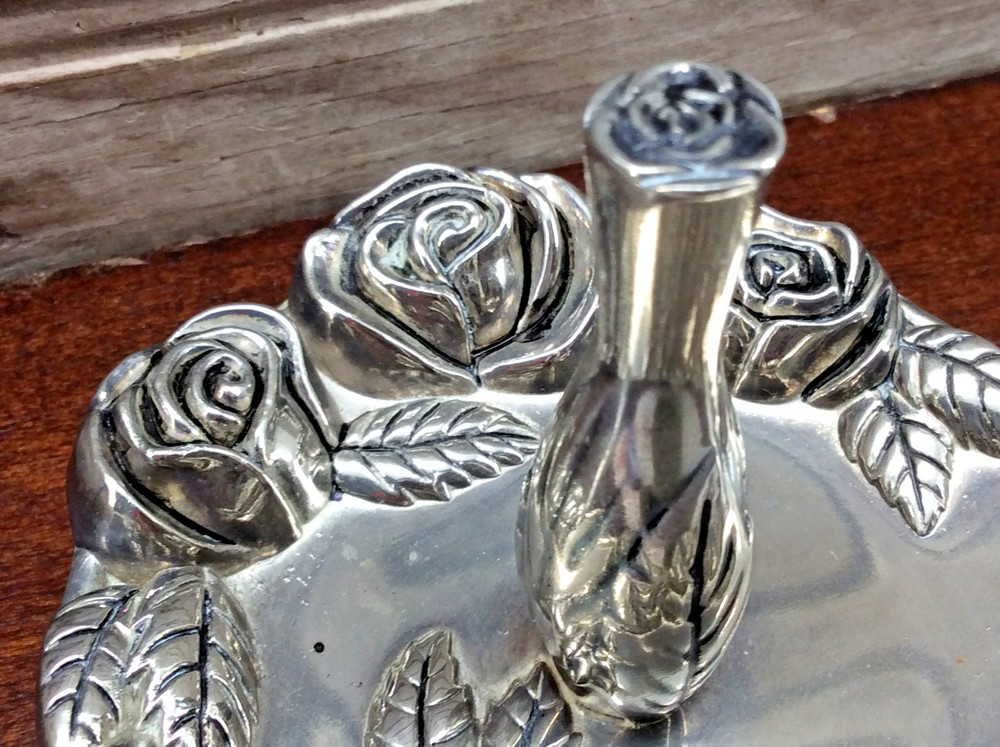 Godinger Ring Holder Dish Silver Plated Vintage Rose Design 3.5"