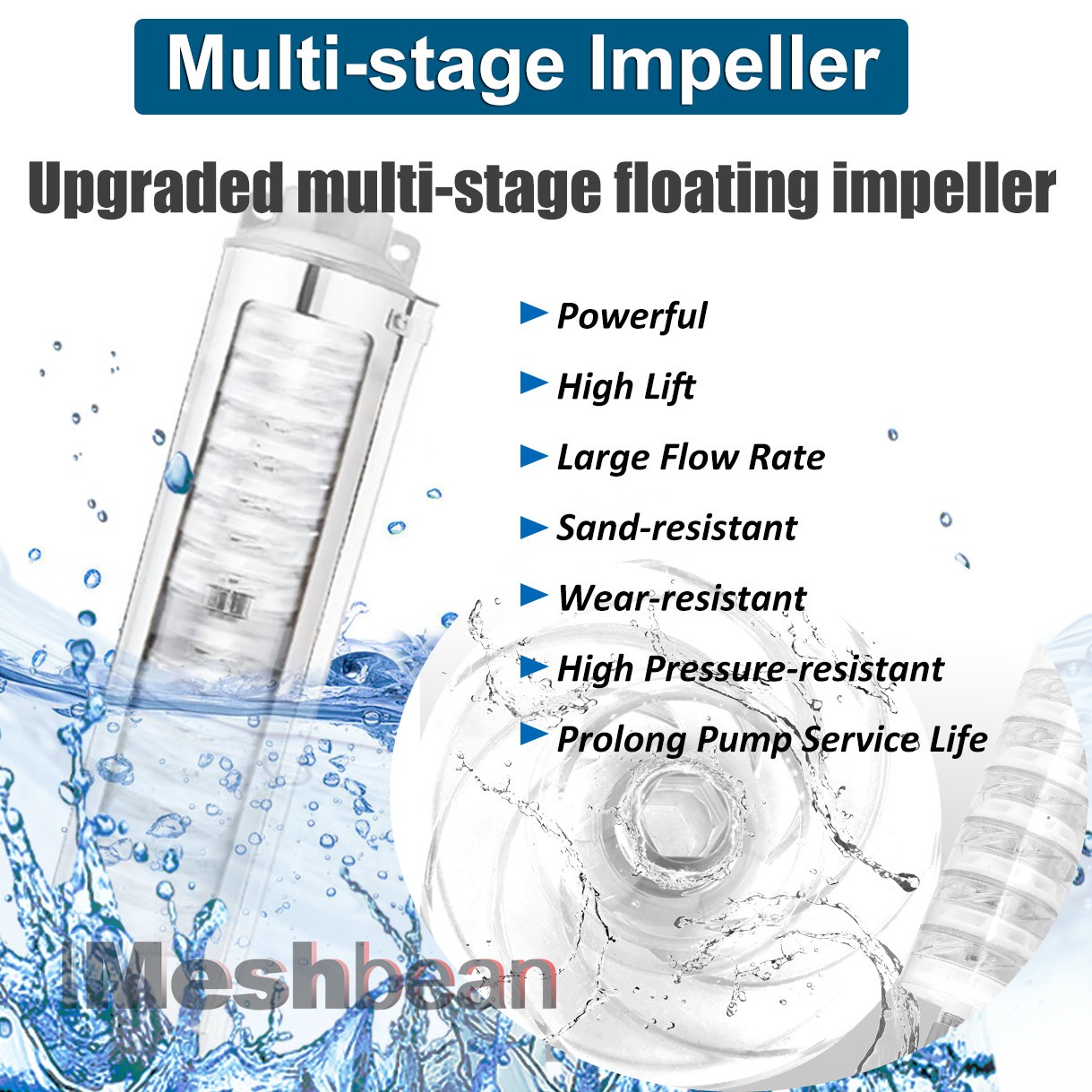 4'' Deep Well Submersible Pump 1 HP 115V 33GPM 276ft Stainless Steel 100ft Cord