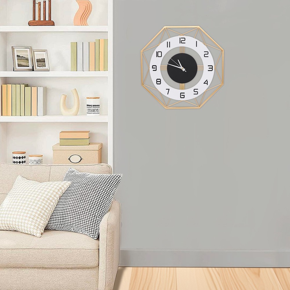 Modern Octagonal Wall Clock - Silent Battery Operated, Easy to Install