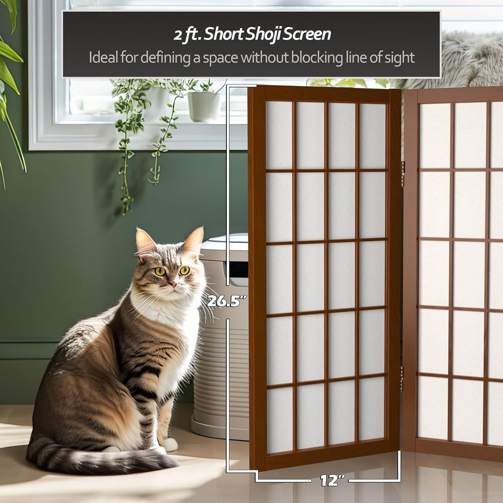 2 ft. Short Desktop Window Pane Shoji Screen Walnut 6 Panels