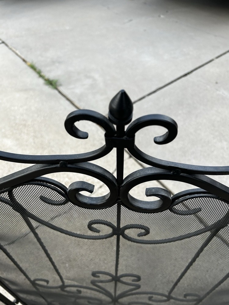Black metal fireplace screen - Folds Flat - Nice Scrollwork