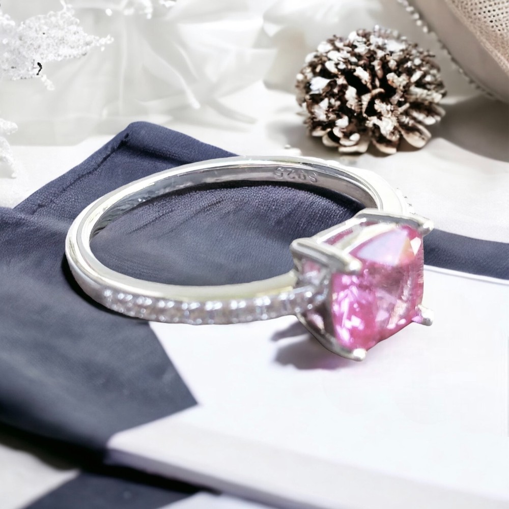 Lab Created Pink Morganite Ring Solid Sterling Silver 925 , May birthstone