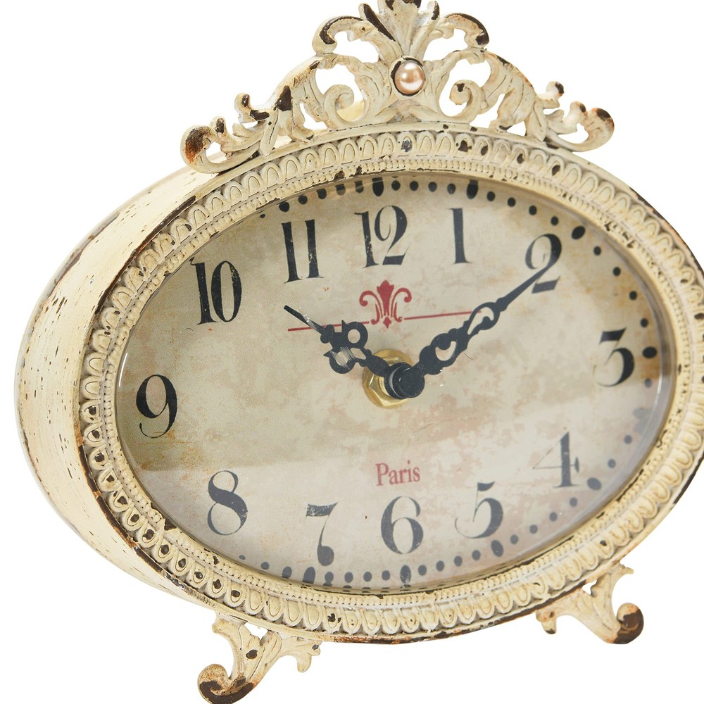 Distressed Pewter Mantel Clock, Cream