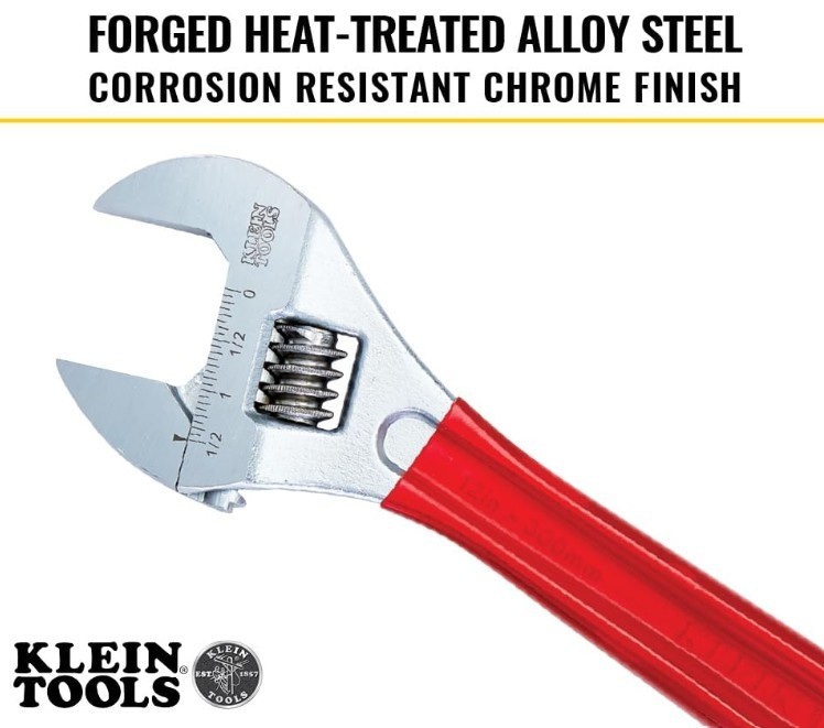 Klein Tools D507-12 12" Adjustable Wrench Extra Capacity Heavy Duty Alloy Steel