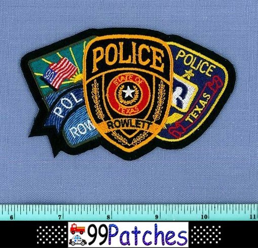 ROWLETT TEXAS Police Shoulder Patch UNIQUE 3-PATCH SHAPE 7H