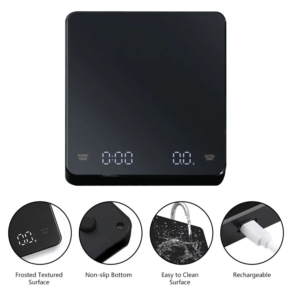 Digital Coffee Scale Timer LED USB 3kg 0.1g Precision Espresso Kitchen Scale Pro