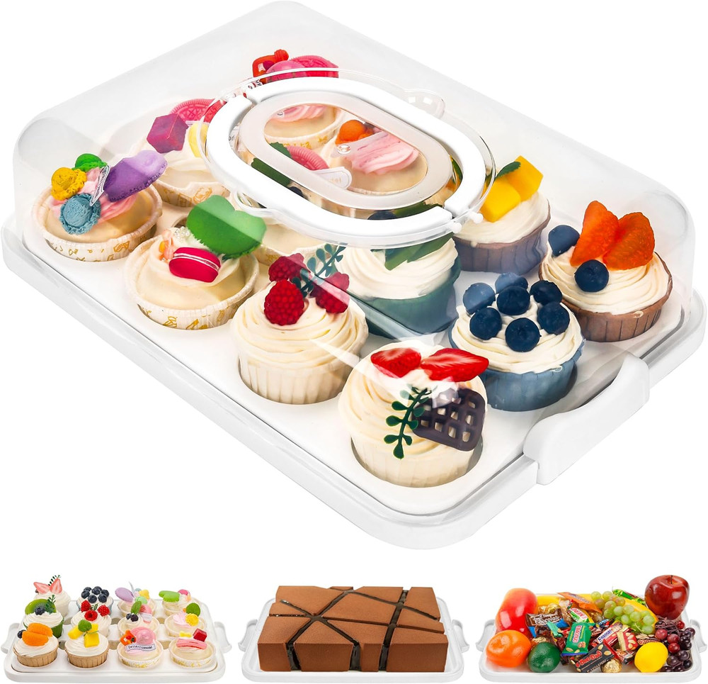 Cupcake Containers with Lid Rectangular Cake Carrier 3-In-1 Multipurpose Cupcake