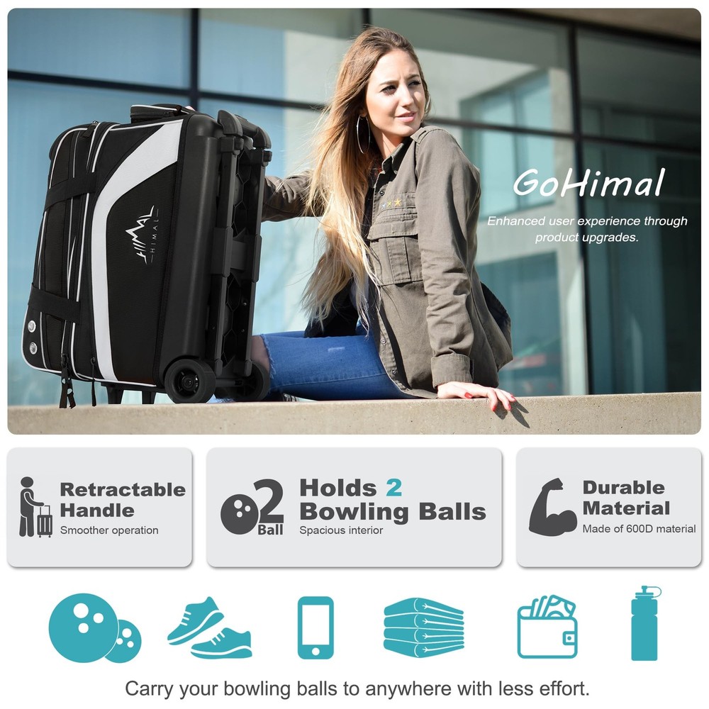 GoHimal Double Roller 2 Ball Bowling Bag with Separate Shoe Compartment for B...