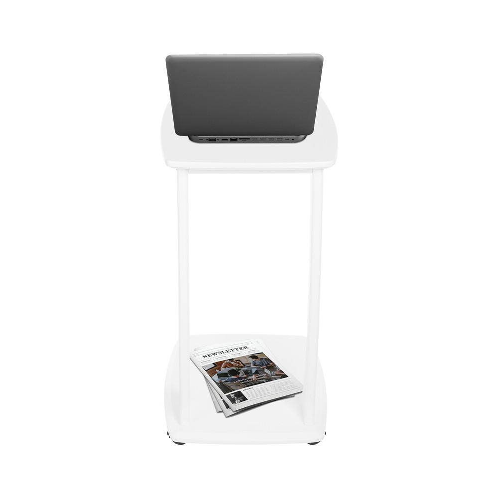 C-Shaped Side Table with Wheels Mobile End Table with Wood Frame Nightstand