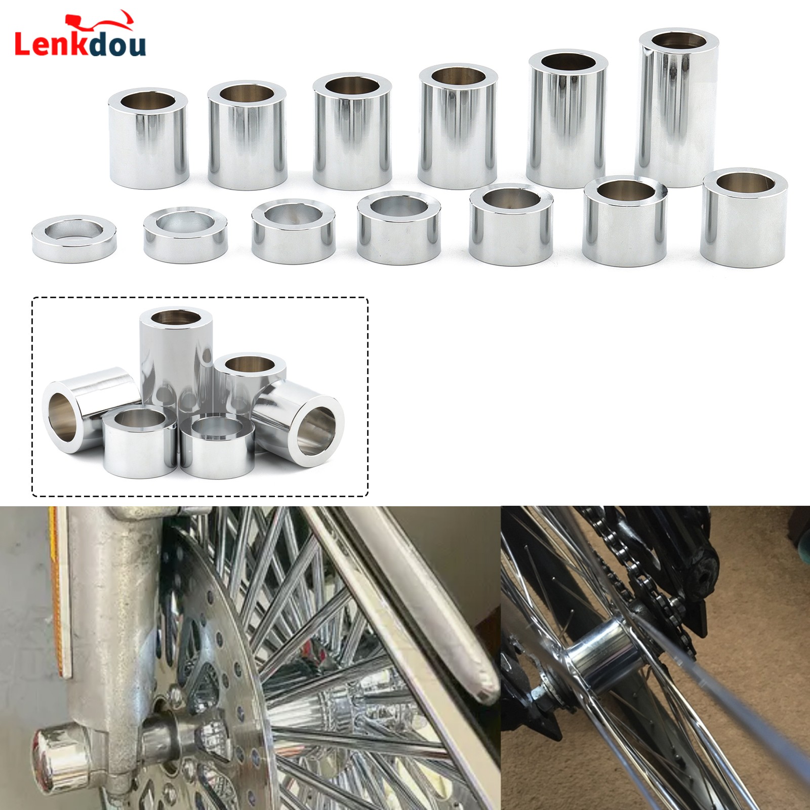 For Harley Wheel Axle Spacers Kit ID 1" To OD 1 1/2" Custom Dyna Softail Touring