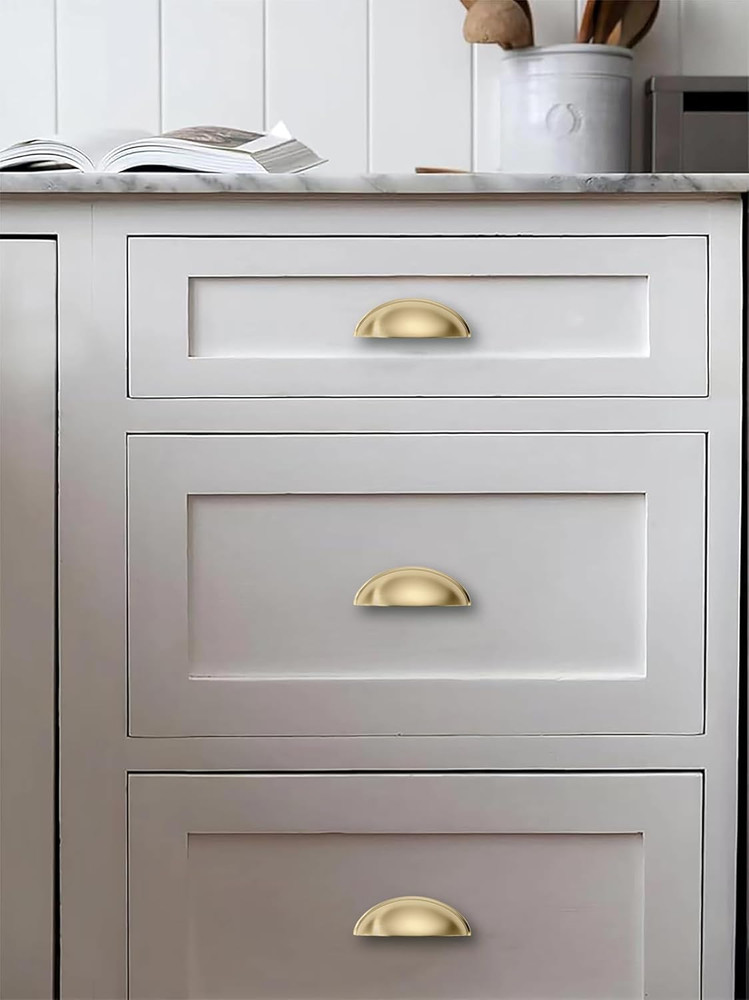 10 Pack 2-1/2" Drawer Pulls Brushed Brass Cabinet Cup Pulls Kitchen Hardware Cab