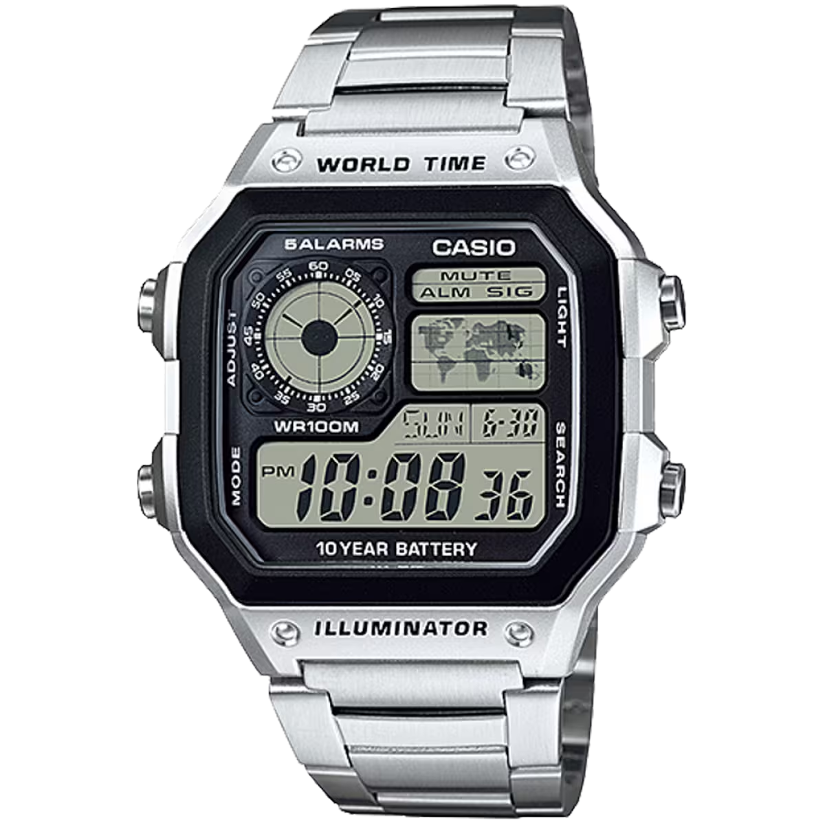 Casio AE1200WHD-1AV, Digital Watch, Chronograph, Alarm, World Time,10 Yr Battery