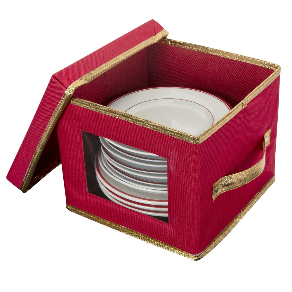 Simplify Holiday Salad Plate Dinnerware Storage Box | 9.45 Inch | Medium, Red