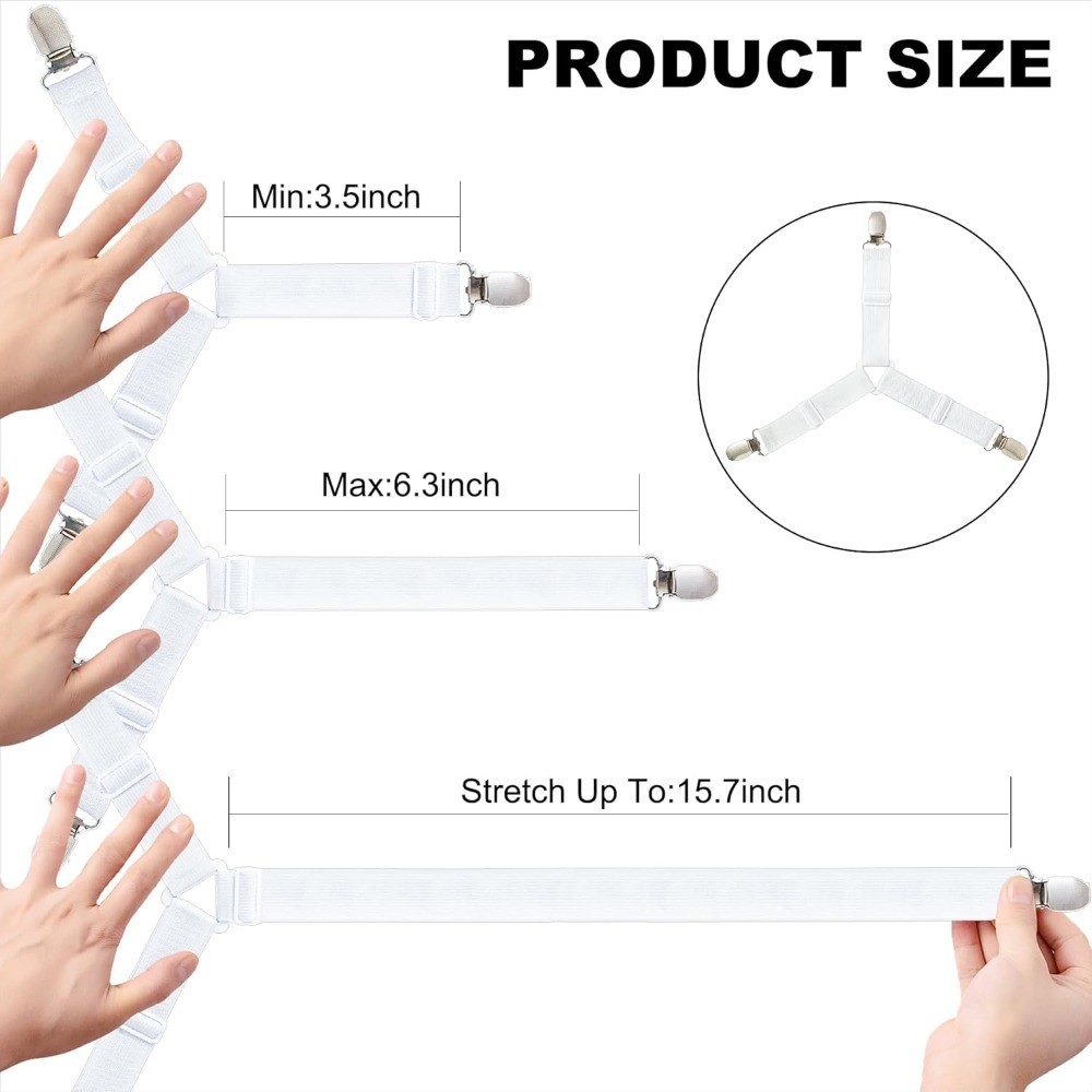 Elastic Fasteners with Metal Clips Adjustable Bedsheet Holders Keep Fitted