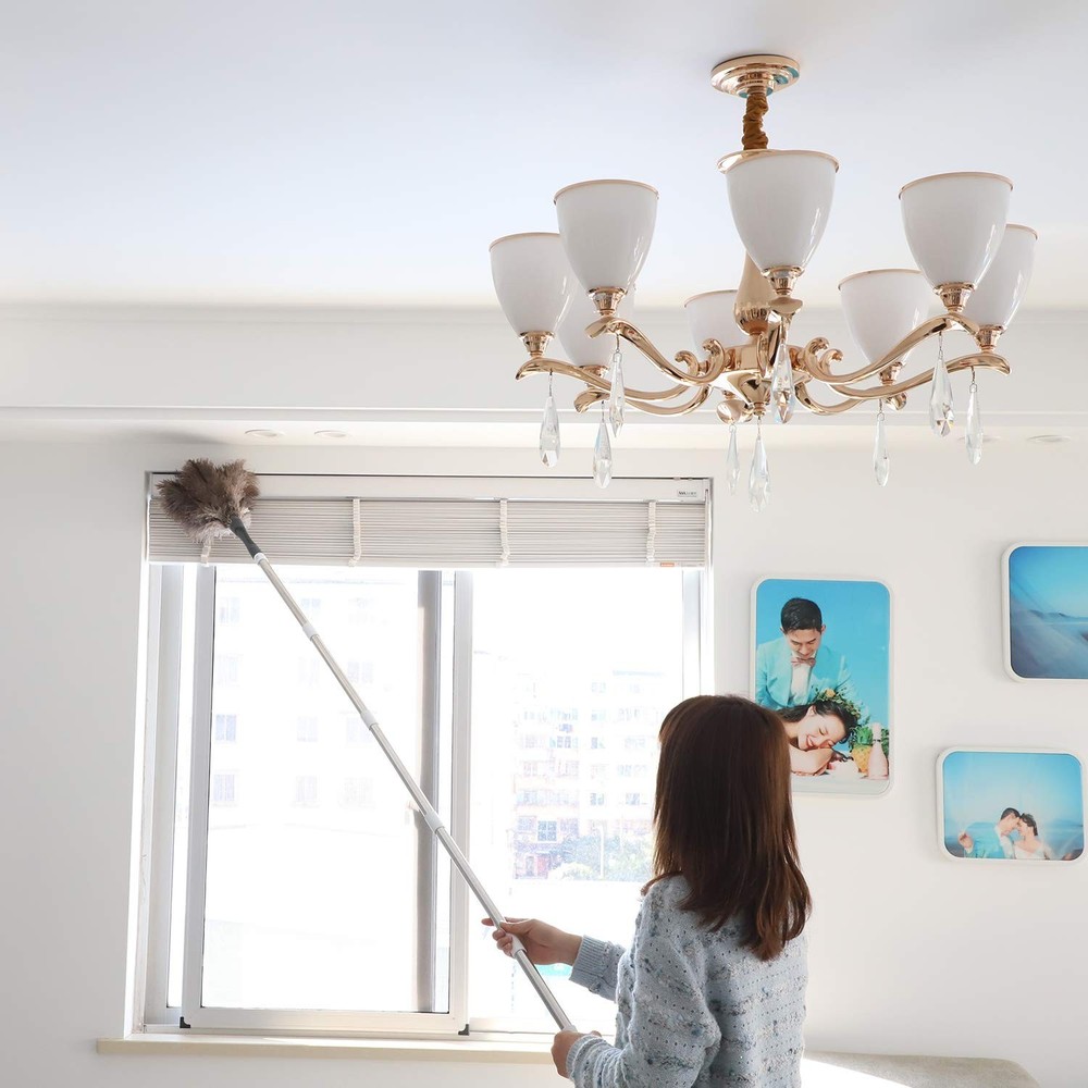 Midoneat Gray Ostrich Feather Duster with 71 Inch Extendable Pole, Microfiber...