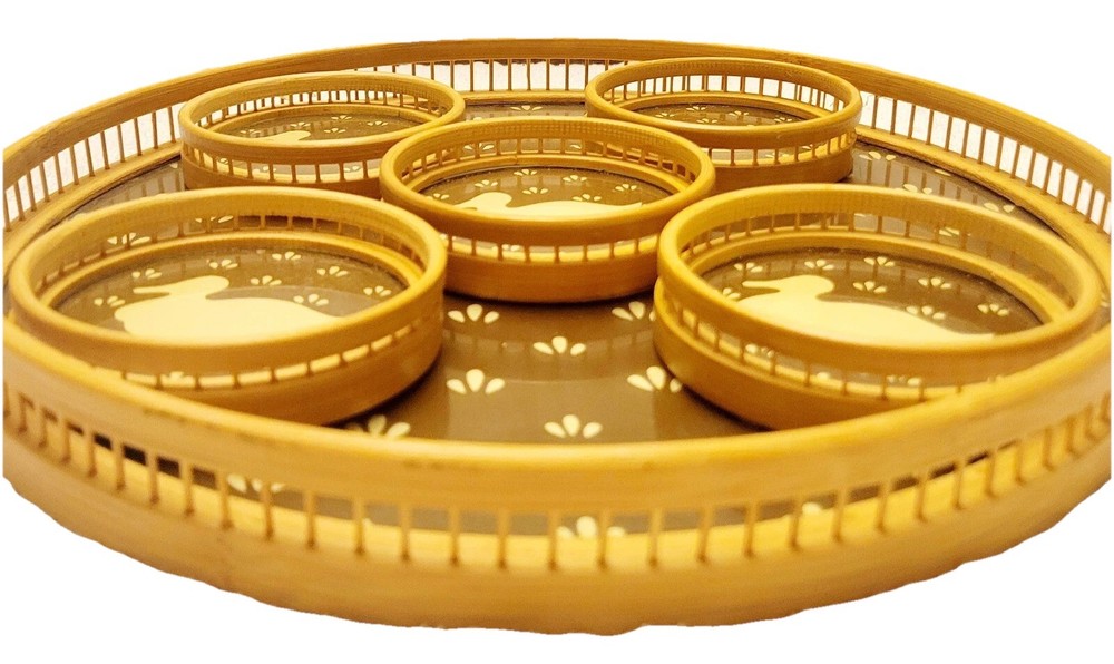 Bamboo Duck Tray With 6 Coasters