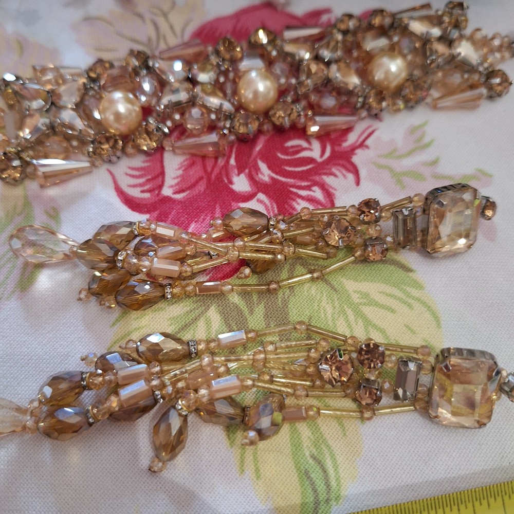 Fabulous statement crystal drop Earrings & complementary Bracelet, bronze tones