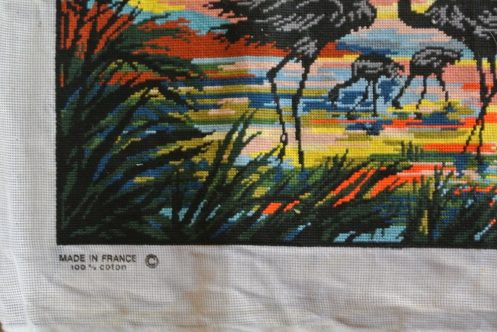 Flamingos in Sunset Completed Needlepoint Vintage