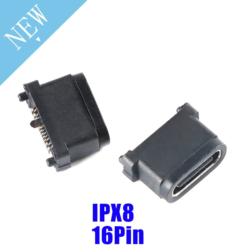 2Pcs Micro USB 16pin IPX8 Waterproof Charging Jack Socket Dock