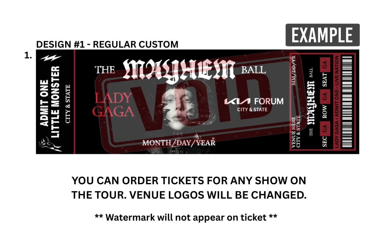 Lady Gaga The Mayhem Ball Tour Custom Design Commemorative Ticket