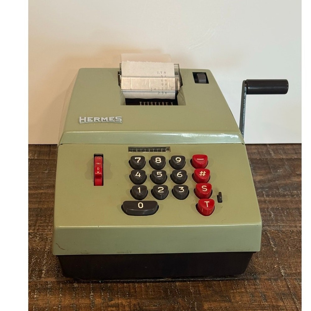 Hermes Precisa 109-7 Pristine Fully Operational Adding Machine Rare Collectors