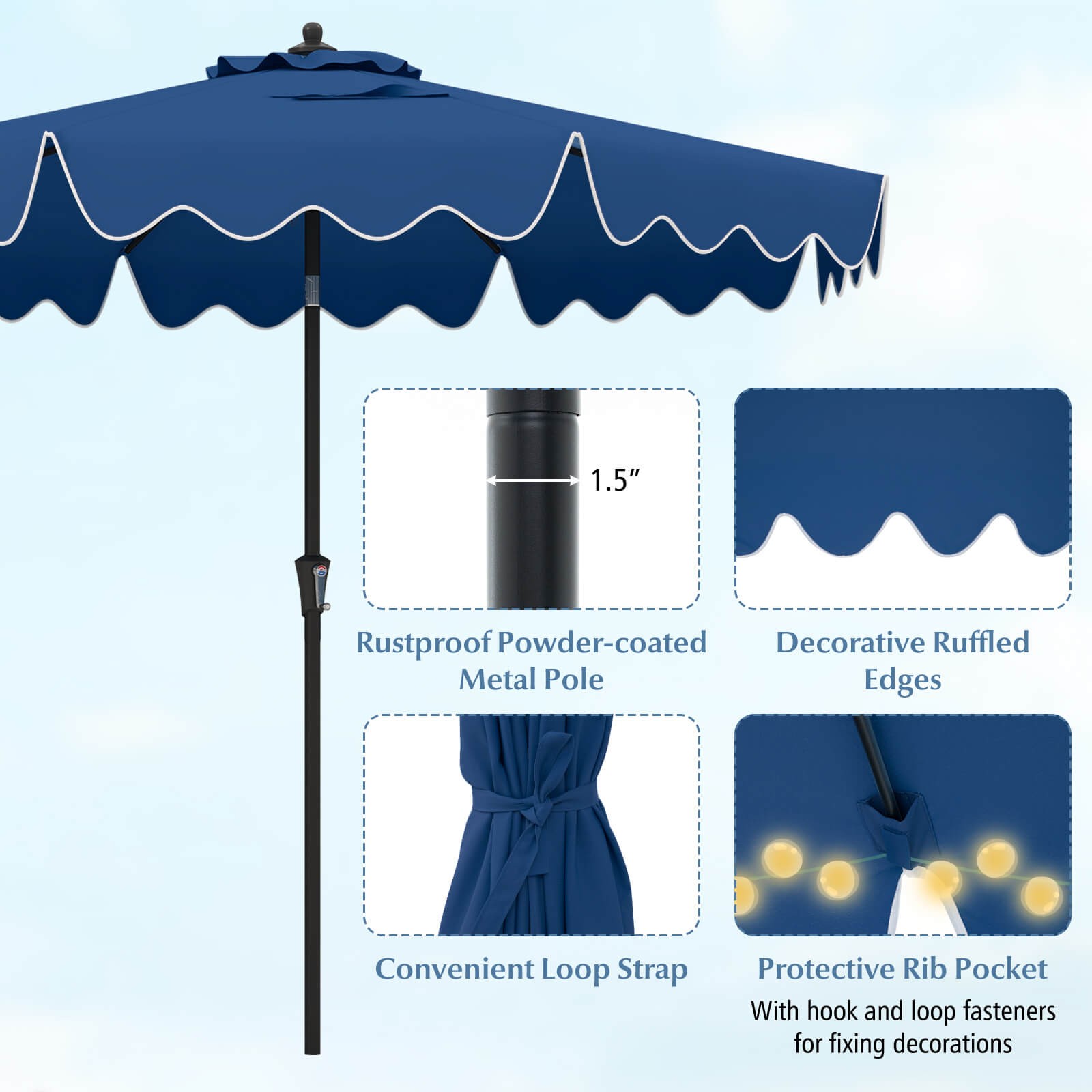 9 FT Patio Umbrella 2-Tier Market Table Umbrella w/ Sun-Protective Canopy