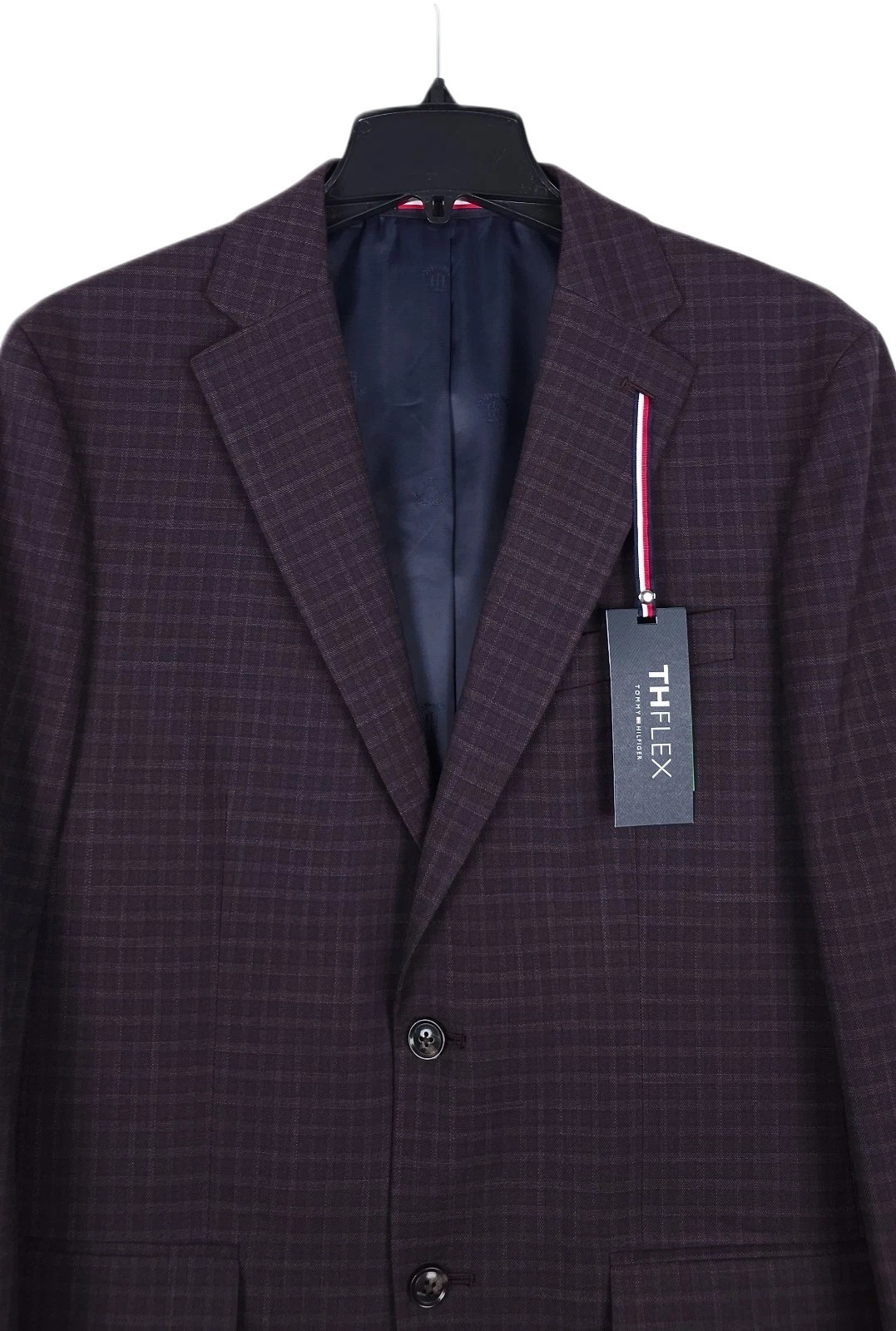 Tommy Hilfiger Mens Modern fit Sport Coat Blazer 38 S Burgundy Purple Check