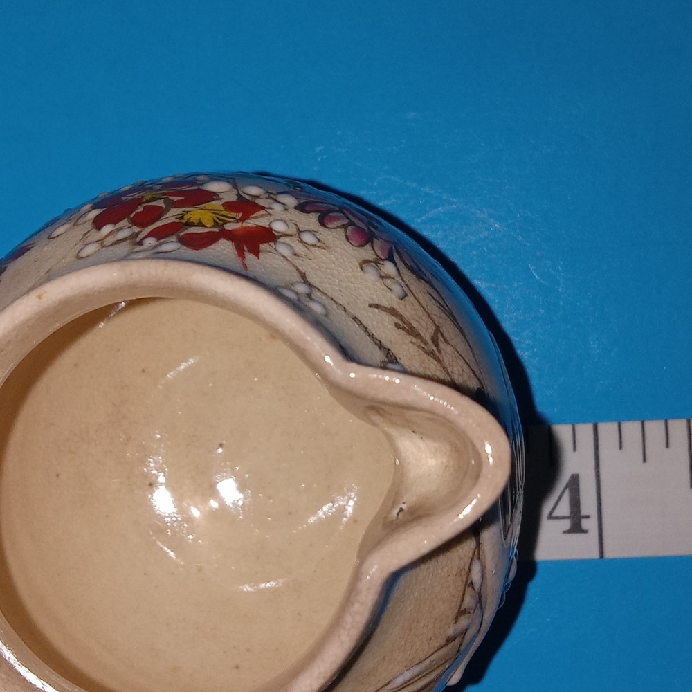 Antique Earthenware Small Creamer Pitcher Hand Painted Applied Handle 19thC