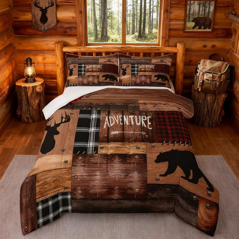 Cabin Bedding Sets Queen Size,Rustic Farmhouse Bedding Comforter Sets,Caming or