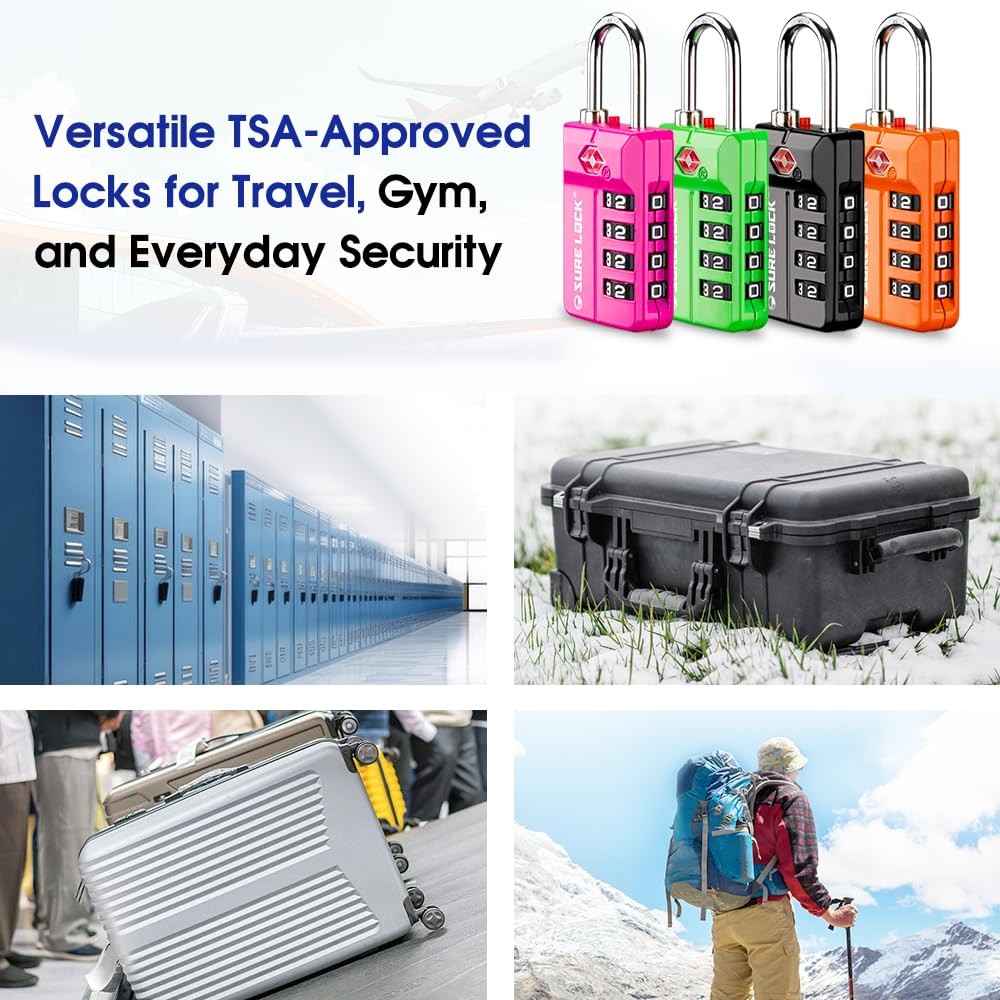 TSA-Approved 4-Digit Resettable Combination Luggage Lock with Open Alert, Eas...