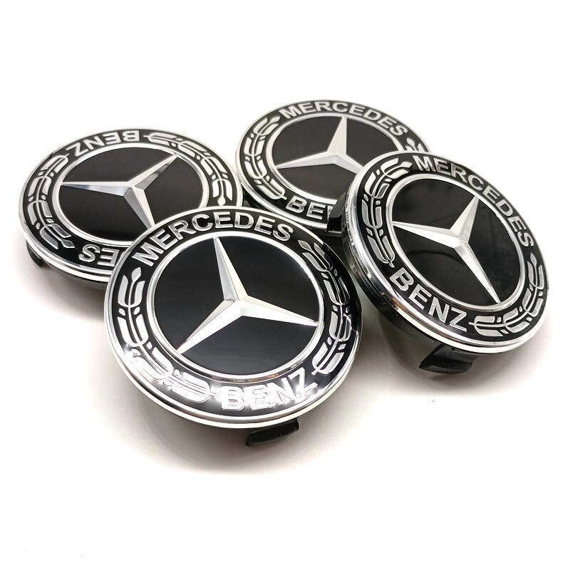 4PCS For Mercedes Benz Wheel Rims Center Hub Caps Wreath AMG 75mm Black Classic