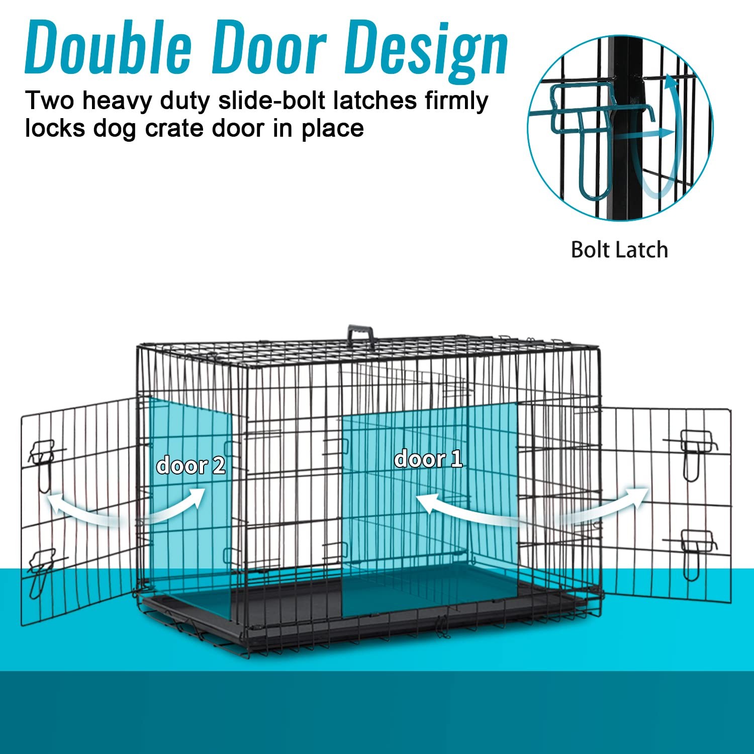 24'' Small Dogs Folding Metal WirePet Cage 2 Door W/Divider Panel Indoor Outdoor