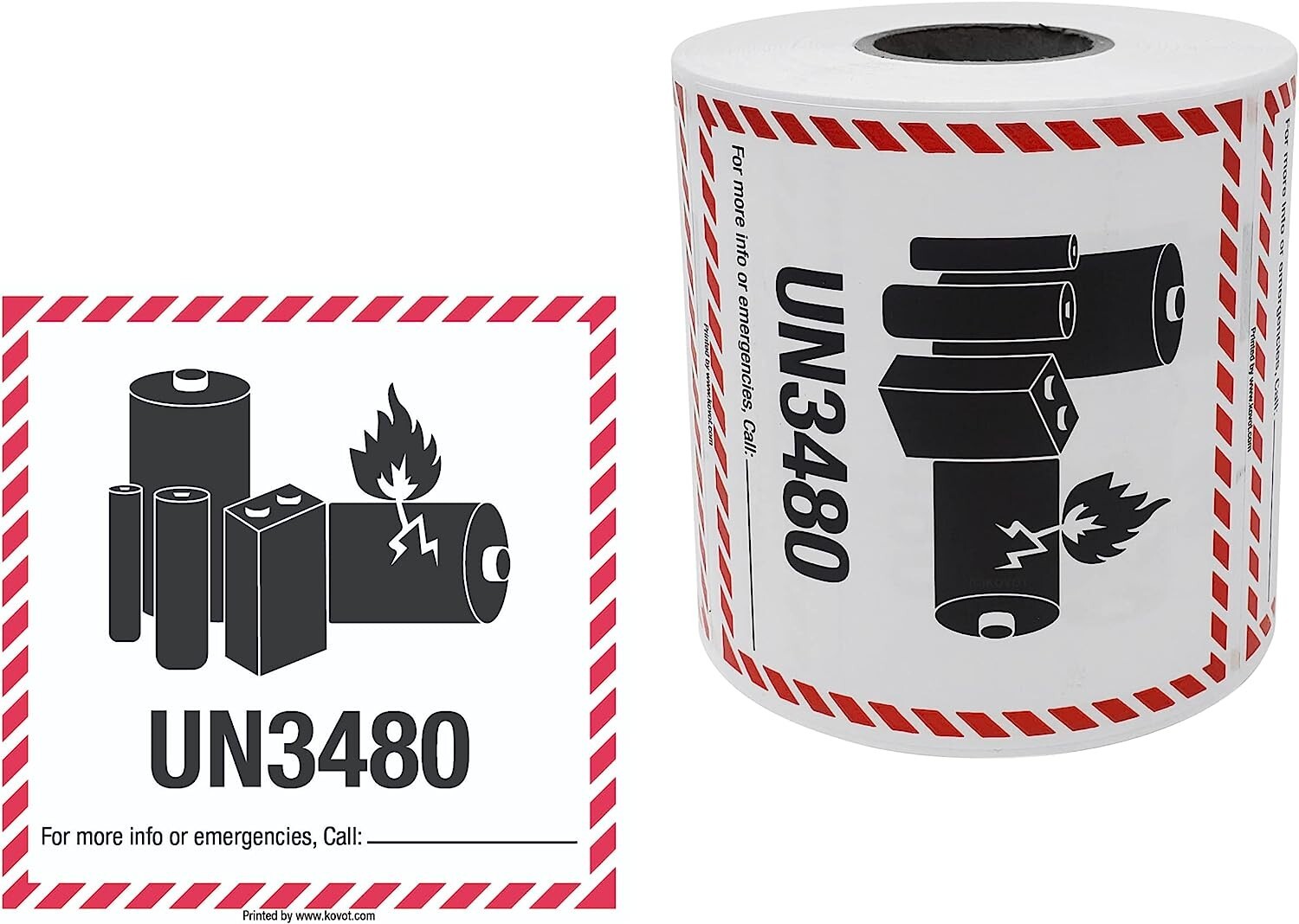 Lithium Battery UN3480 Shipping Labels, 3.25 x 4.25 Inches, 500 Labels Per Roll