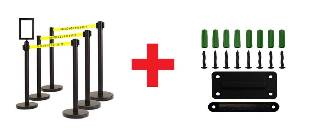 Retractable Stanchion by VIP Crowd Control, 6 posts + sign frame + wall bracket