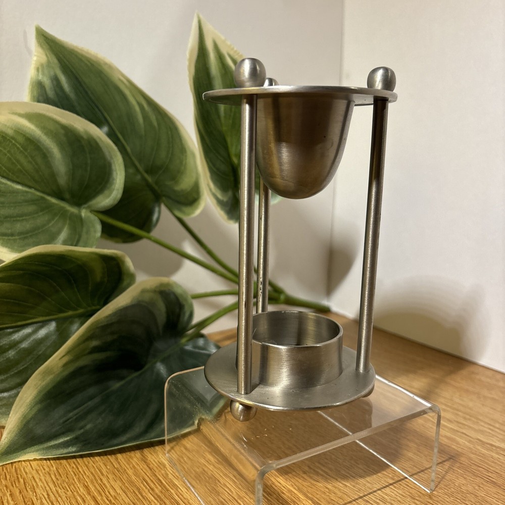 Vintage Unique Solid Nickel Incense Warmer Stand with Tea Lite Candle Base