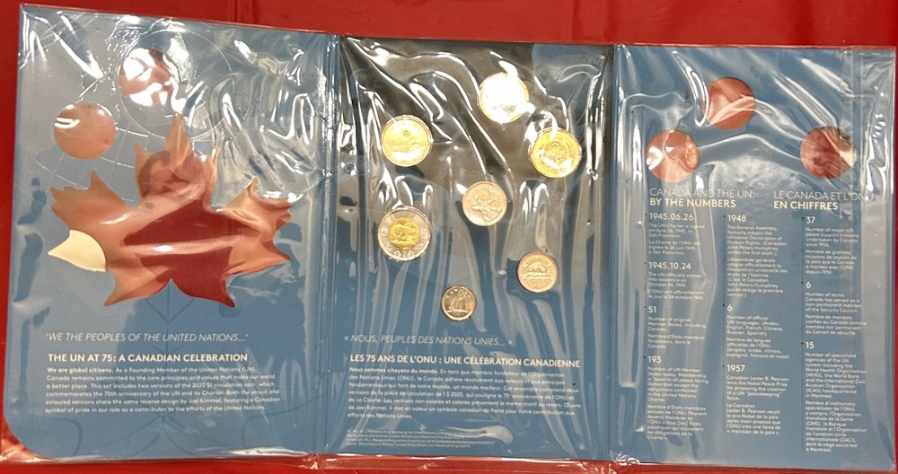 2020 Canada Proof Like Set Plus United Nations Plain & Color 1 Dollar