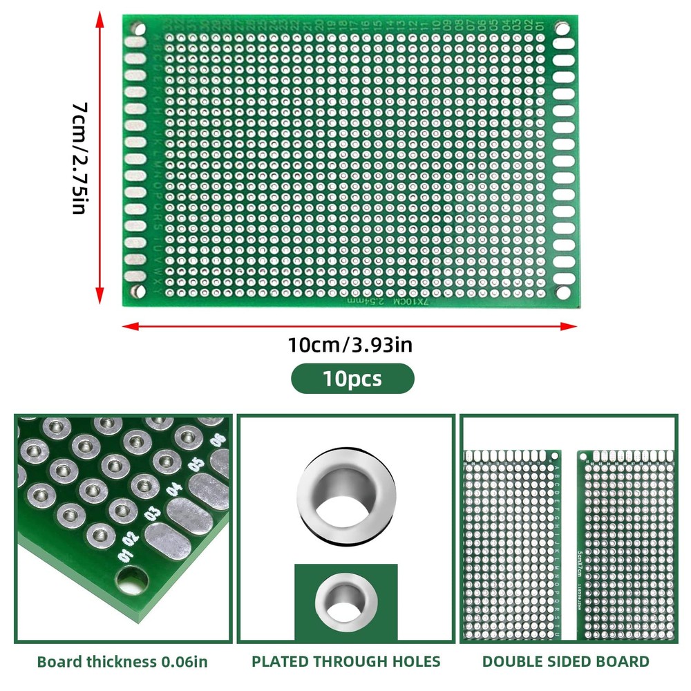 10PCS 7x10 cm Double Sided PCB Board,Tinned Prototype Diy Universal FR4 Print...