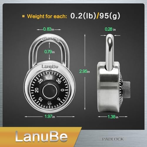 Lock Standard Dial Combination Lock 2 in. Wide, with Different Black 8pack