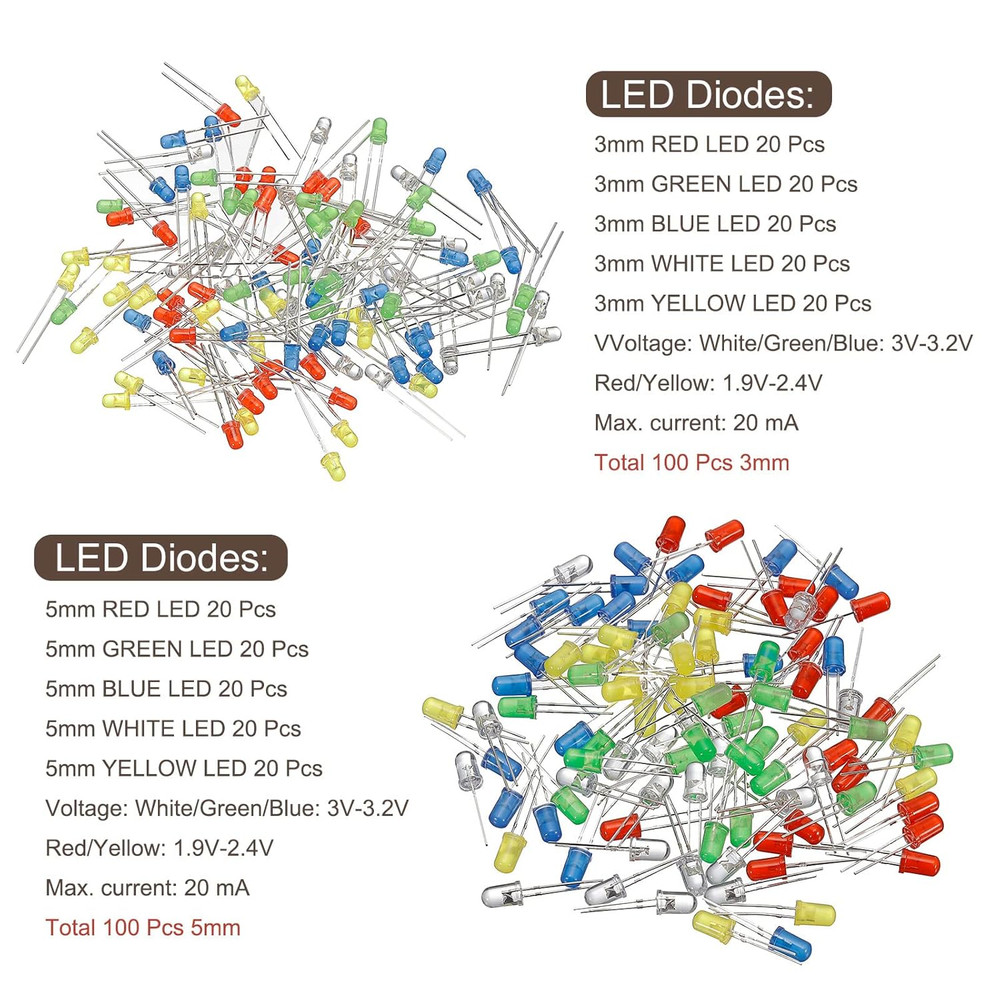 Electronics Component Assortment Kit, 1490 Pcs Resistors, Diodes, Transistors,