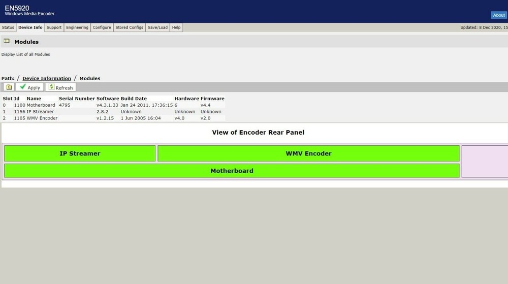 Tandberg Ericsson EN5920 MPEG-2 WMV IPTS SDI SD Encoder 1RU All Licenses Enabled
