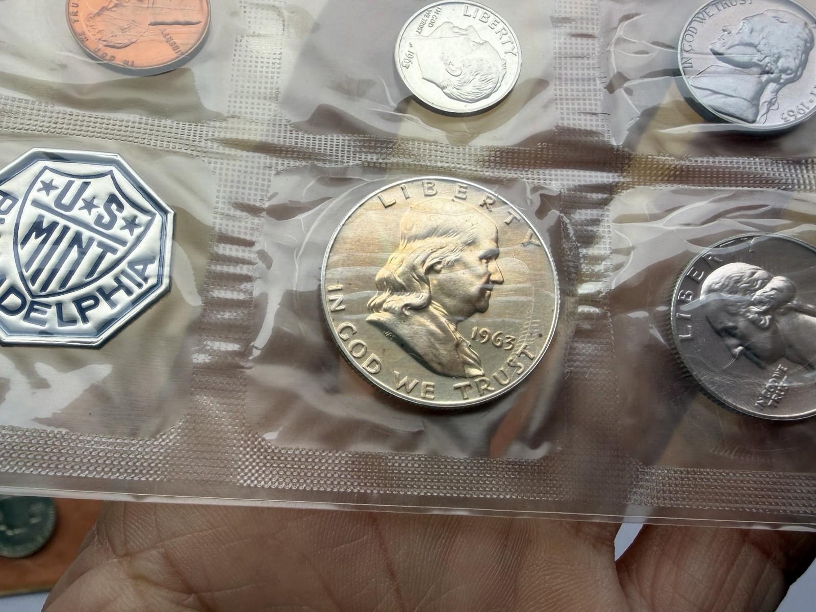 FRANKLIN HALF 1963 P U.S. MINT 90% SILVER PROOF SET 5 COINS & ENVELOPE & INSERT