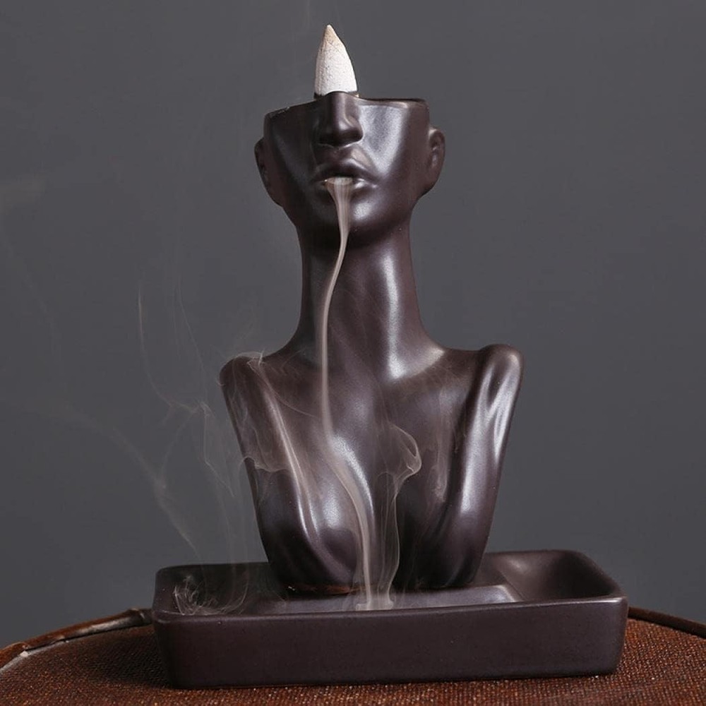 YYW Statue Backflow Incense Holder Burner Waterfall Black