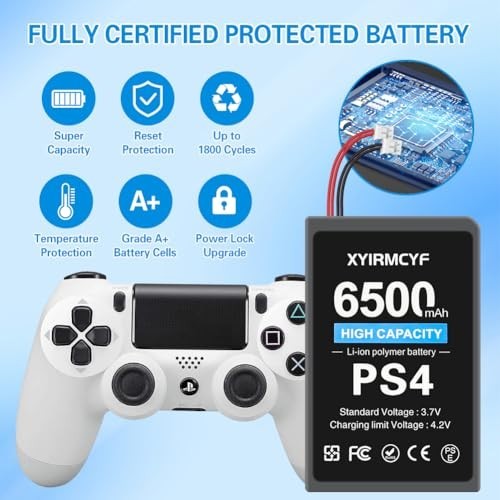 High-Capacity 6500mAh Battery for PS4 & PS4 Pro - DualShock 4 Compatible, 2PCS