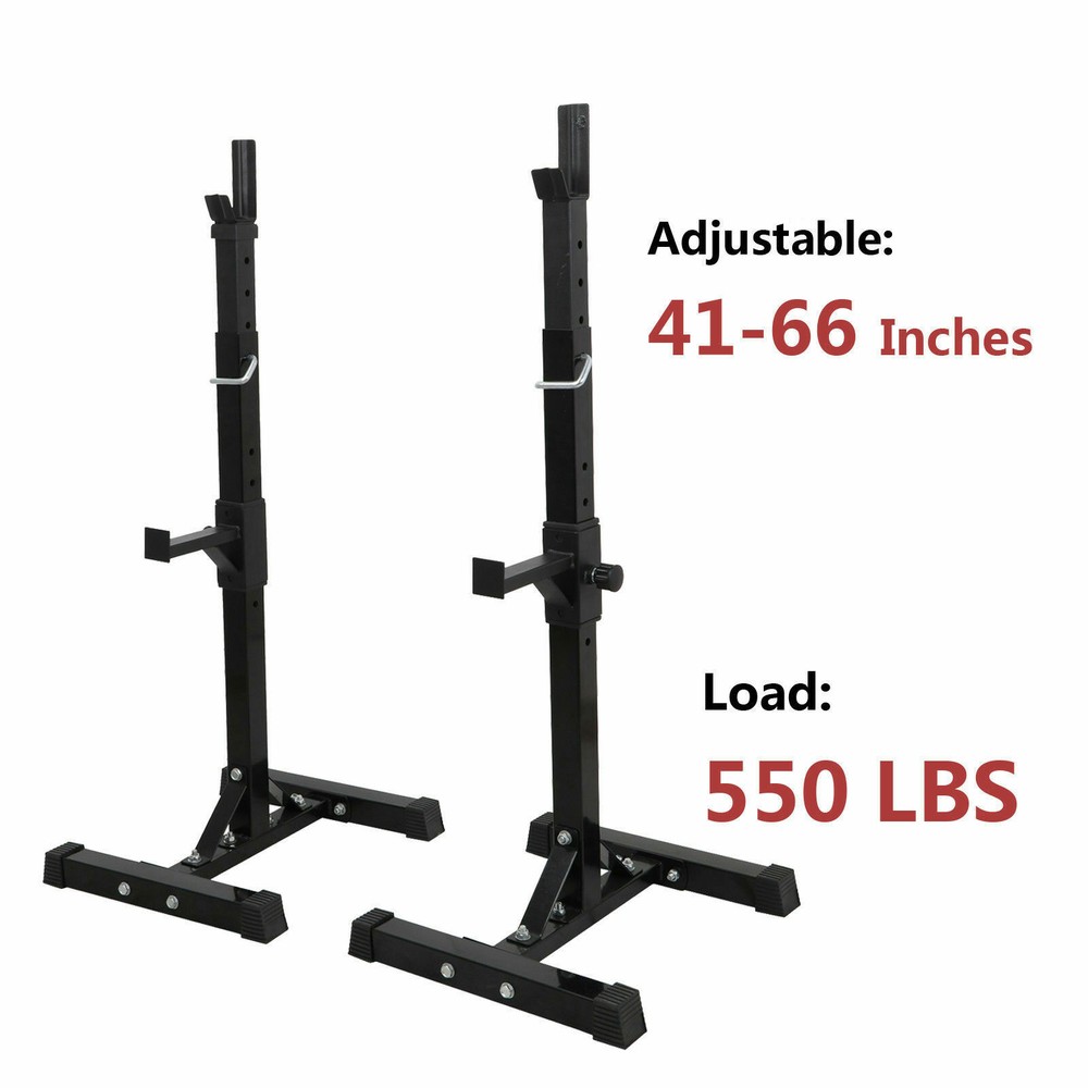 2pcs Adjustable Height Barbell Squat Rack Multi-function Thick Bench Press Stand