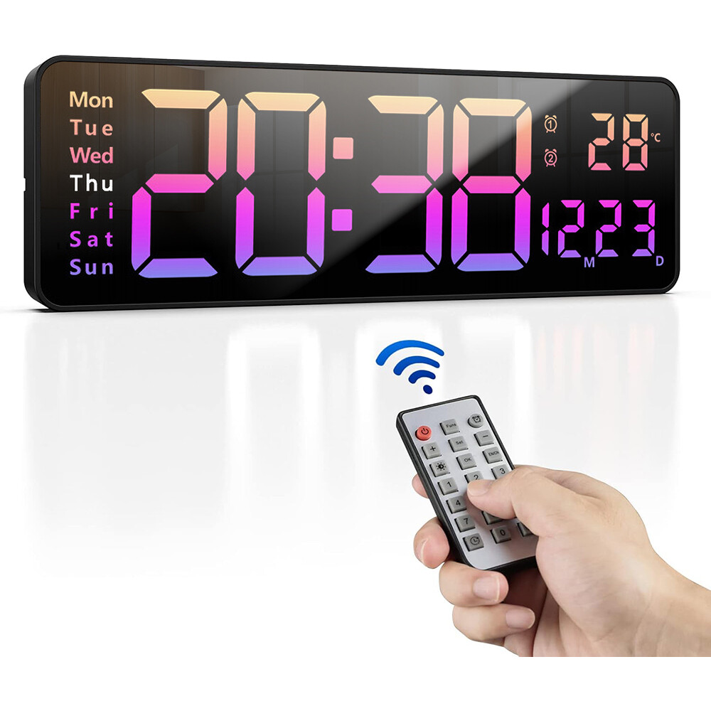 16-Inch Big Digital LED Wall Clock with Timer, Date, Temperature