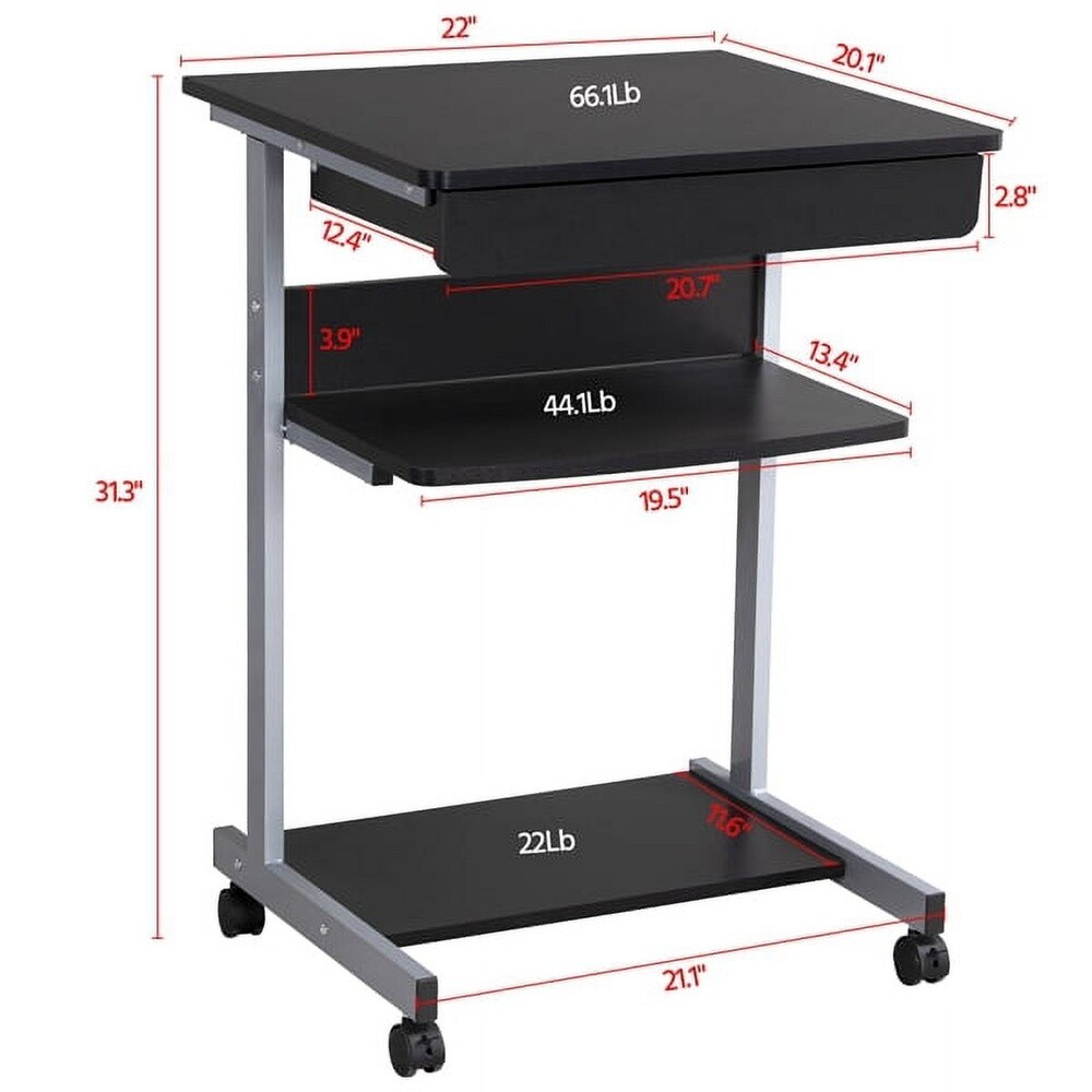 Rolling Computer Desk W/ Shelves Drawer Mobile Office Table Multi-Functional New