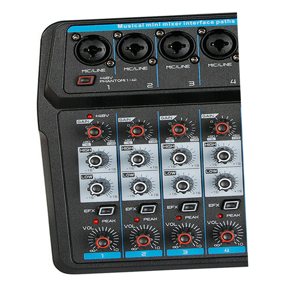 6 Channel Mixer Studio Audio Live Sound Mixing Console Amplifier Bluetooth USB