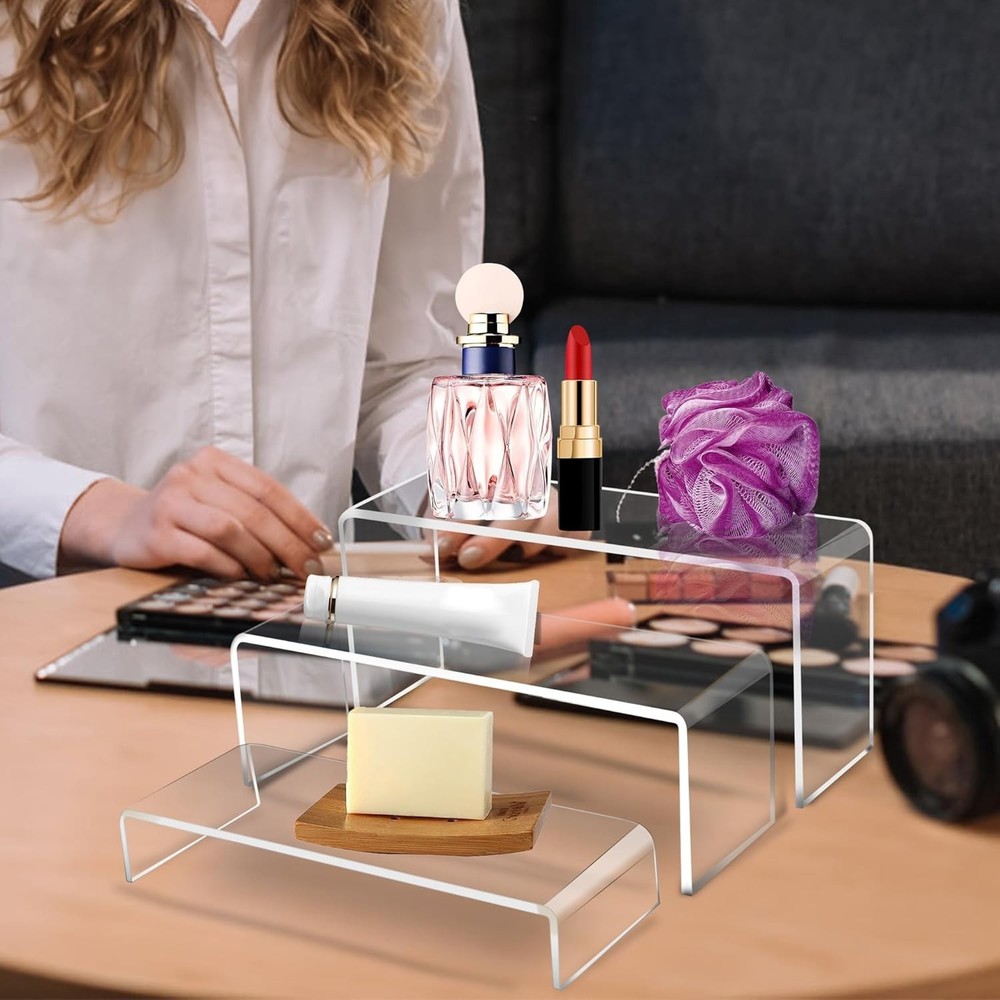 3 PC Large Clear Acrylic Riser Set Display Risers Shelf Showcase Fixtures